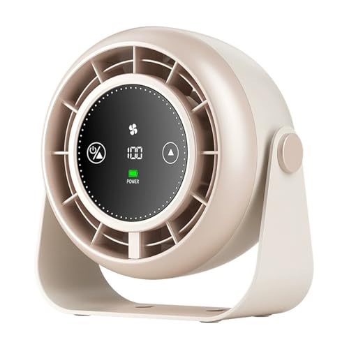 Justup USB-Tischventilator, 3000mAh Wiederaufladbar Klein USB Ventilator mit LED-Anzeige, Hängbarer Tischventilator für Schlafzimmer, Büro, Küche, Wohnzimmer und Zuhause (Beige) von Justup
