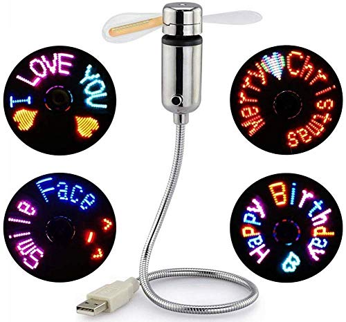 Justup USB-programmierbarer Ventilator, Mini USB LED-Fan-Message-Desk-Fan mit flexiblen Gooseneck-Nachricht programmierbare RGB-LED-Display-Speicherfunktion für PC-Laptop (RGB) von Justup