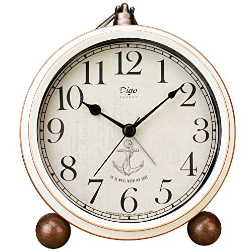 Justup Wecker, 5,2 Zoll Weiß Vintage Retro Schreibtisch Analog Quarz Uhr mit Kein Ticken,Geräuschlos,Batteriebetrieben Quarzwerk, HD Glas für Schlafzimmer/Wohnzimmer/Kinder (Weiß) von Justup