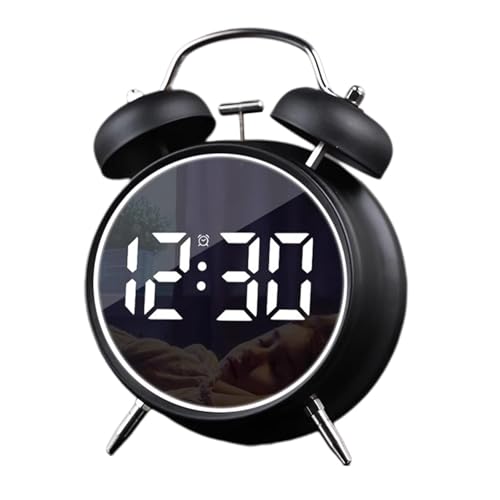 Justup Wecker, Digitaler Wecker mit Große LED Anzeige, Leise Rund Dekorative Kleine Mini-Analog-Moderne Uhr, Digital Uhr mit Datumsanzeige und Temperaturanzeige USB Netzanschluss (Schwarz) von Justup