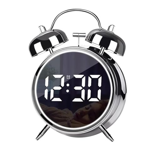 Justup Wecker, Digitaler Wecker mit Große LED Anzeige, Leise Rund Dekorative Kleine Mini-Analog-Moderne Uhr, Digital Uhr mit Datumsanzeige und Temperaturanzeige USB Netzanschluss (Silbrig) von Justup