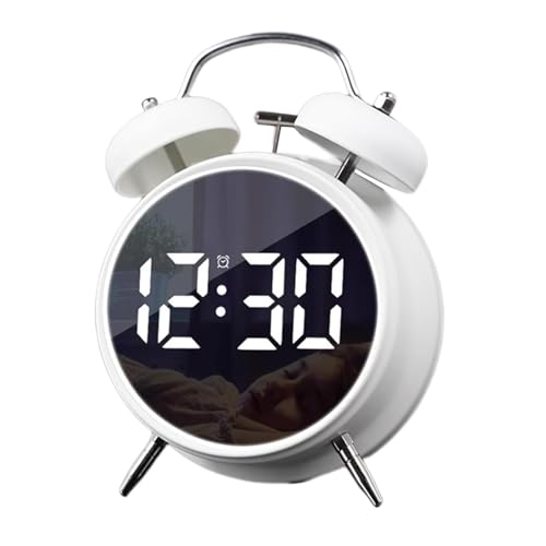 Justup Wecker, Digitaler Wecker mit Große LED Anzeige, Leise Rund Dekorative Kleine Mini-Analog-Moderne Uhr, Digital Uhr mit Datumsanzeige und Temperaturanzeige USB Netzanschluss (Weiß) von Justup