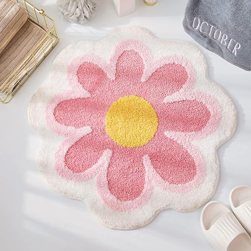 Teppich, Blumen Weiche Antirutsch Badematte mit Hoher Hygroskopizität Badvorleger Duschvorleger Fußmatte Teppichboden für Bad Küche Wohnzimmer Toilette 25.6 x 25.6 Inches (Rosa) von Justup