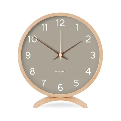 Wecker Analog ohne Ticken, Tischuhr lautlos aus Holz, leise Holzuhr rund dekorative kleine Mini-Analog-Moderne Uhr, Kleine Tischuhr Analog für Nachttisch Schlafzimmer Büro (Grau) von Justup