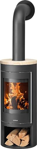 Justus 4815 42 Mino 2.0 Kaminofen Stahl Schwarz mit Sandstein-Abdeckplatte/A von Justus