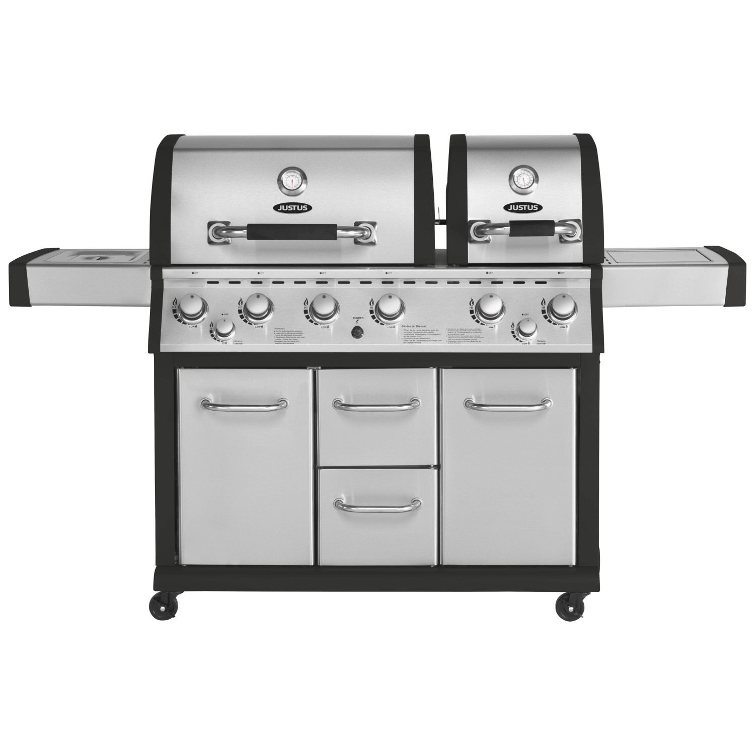 Justus Premium BBQ-Gasgrill Mars 6 Hauptbrenner und 1 Seitenbrenner Edelstahl von Justus