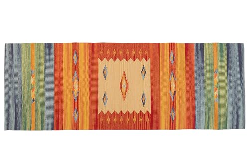 Jute & Co Kelim Teppich aus hochwertigem Baumwolle, handgewebt, Mehrfarbig, 60 x 120 cm von Jute