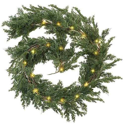 1 Packung LED Weihnachten Zederngirlande Künstliche Kiefer Zypressen Reben mit Licht Weihnachtsgirlande mit Lichtern für Weihnachten Tisch Kaminsims Hintergrund Wand Zimmer Outdoor Indoor Winter von Jutom