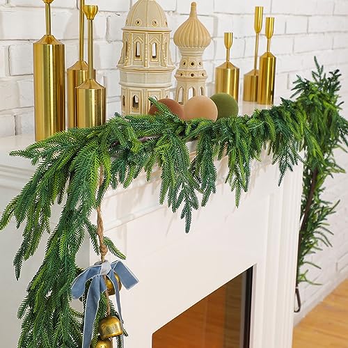 4 Stück Weihnachtsgirlanden Norfolk Kiefer Girlande Künstliche Künstliche Grüngirlande für Urlaub Innen Kaminsims Dekor (2,7 m) von Jutom