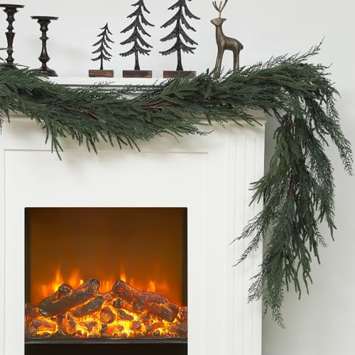 Jutom 1,8 m lange Weihnachtsgirlande aus Norfolk und Zypresse, künstliche Tannennadel-Girlande, künstliche Gründekorationen für Tisch, Kaminsims, Wand, Winterurlaub, Innen- und Außendekoration von Jutom