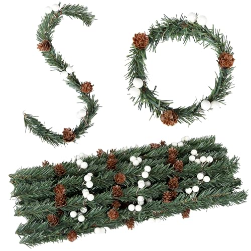 Jutom 24 Stück Weihnachtsgirlande, 34,8 cm, Weihnachtsgirlande mit weißen Beeren, Tannenzapfen, künstliche Kiefer für Dekoration, Handwerk, Geschenkverpackung, Urlaub von Jutom