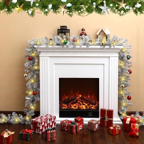 Jutom 4 m lange Weihnachtsgirlande mit 5 m LED-Lichtern, künstliche Zederngirlande, Weihnachtsgirlande, Dekoration für Treppen, Kamin, Kaminsims, Haustür, Veranda, Urlaub, Party-Dekoration (Silber) Jutom 4 m lange Weihnachtsgirlande mit 5 m LED-Lichtern, künstliche Zederngirlande, Weihnachtsgirlande, Dekoration für Treppen, Kamin, Kaminsims, Haustür, Veranda, Urlaub, Party-Dekoration (Silber) von Jutom