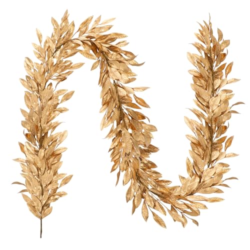 Jutom Weihnachten Künstliche Lorbeerblatt Girlande Dekorative Bayleaf Girlande für Weihnachten Kamin Haustür Treppen Dekoration Winter Verlobung Geburtstag Hochzeit Party Supplies (Gold, 2,7 m) von Jutom