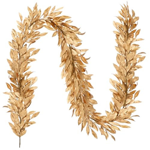 Jutom Weihnachten Künstliche Lorbeerblatt Girlande Dekorative Bayleaf Girlande für Weihnachten Kamin Haustür Treppen Dekoration Winter Verlobung Geburtstag Hochzeit Party Supplies (Gold, 3,6 m) von Jutom