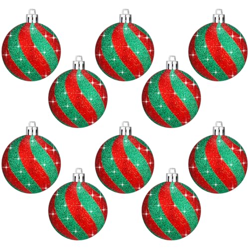 Weihnachtskugel-Ornamente, 6,1 cm, Weihnachtsbaumschmuck, Kugeln, Mini-Glitzer, Weihnachtsschmuck, Weihnachtskugeln, Weihnachtswirbel, dekorative hängende Ornamente für Urlaubsdekoration (grün, rot, von Jutom