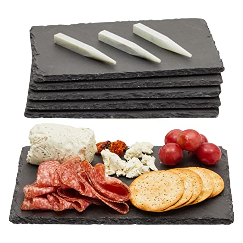 6-teiliges Set Kleine Schieferplatten von Juvale, Perfekt als Frühstücksbrett, Servierplatte, Serviertablett - Für Käse, Aufschnitt, Tapas, Sushi - Kreide inkl., Grau, 15,2 cm x 0,3 cm x 22,2 cm von Juvale