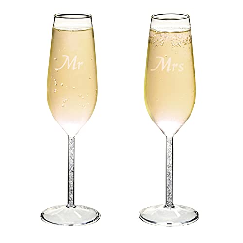 Juvale Champagnergläser Mr und Mrs (2 Gläser) - Graviertes Sektkelch-Set - Geschenkidee zur Hochzeit, Hochzeitsgeschenk - 4,5 x 7 x 24 cm von Juvale