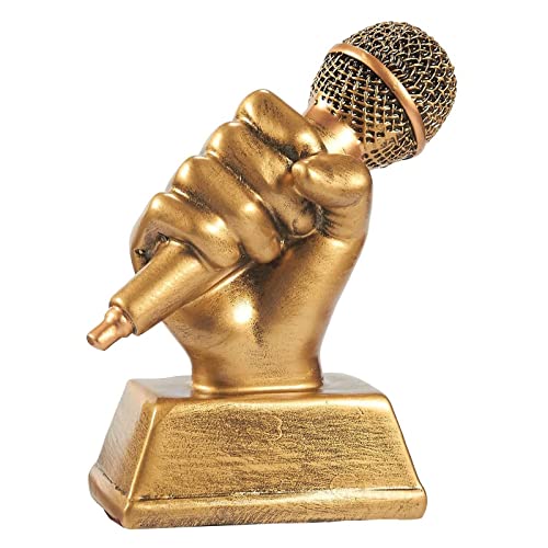 Juvale Goldenes-Mikrofon-Trophäe – Kleiner Sing-Pokal aus Harz - Ideal für Karaoke, Gesangswettbewerbe, Partys, als Dekoration - Bronzefarben, 14 x 12 x 5,7 cm von Juvale