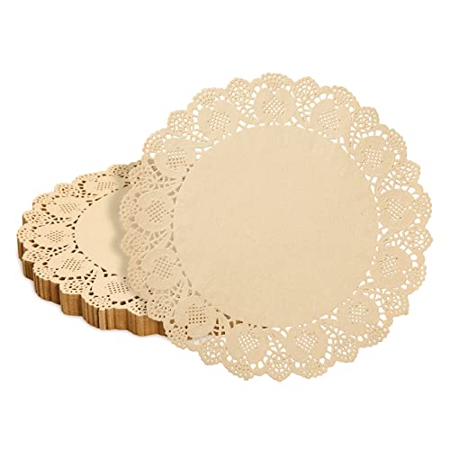 Juvale Papierdeckchen (Set, 250 Stück) - Einweg-Spitzendeckchen für Torten, Kuchen, Quiche oder als Untersetzer - Ideal für Hochzeiten, Formelle Events - Recyclebar - Braun - 30,5 cm von Juvale