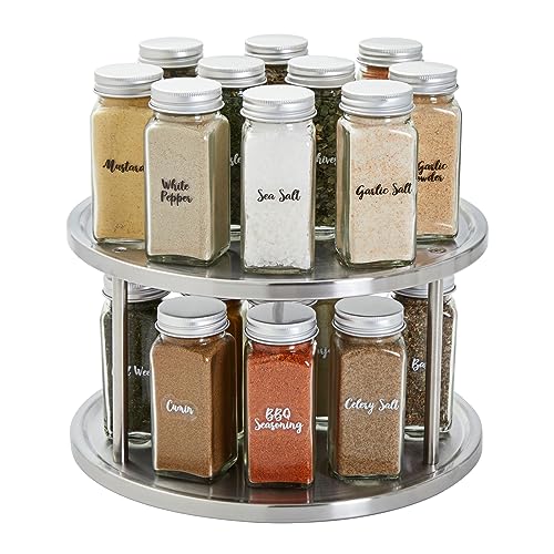 “Lazy Susan” Schrankrondell von Juvale (1 Stück) - 360-Grad-Drehplattform mit 2 Etagen aus Edelstahl - Zum Organisieren von Gewürzen oder Hobby-/Bastelbedarf - Silber Matt, Durchmesser 26,7 cm von Juvale