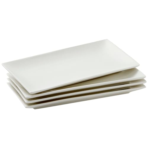 Rechteckige Servierplatten, 4 rechteckige Servierteller aus Keramik, mikrowellengeeignet und ofenfest, weiß, 24 x 11 cm Rechteckige Servierplatten, 4 rechteckige Servierteller aus Keramik, mikrowellengeeignet und ofenfest, weiß, 24 x 11 cm von Juvale