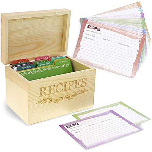 Rezeptbox aus Holz mit 60 Rezeptkarten zum Beschriften und Register, Recipes, Efeu-Design, Kiefernholz, 18 x 13 x 12 cm Rezeptbox aus Holz mit 60 Rezeptkarten zum Beschriften und Register, Recipes, Efeu-Design, Kiefernholz, 18 x 13 x 12 cm von Juvale