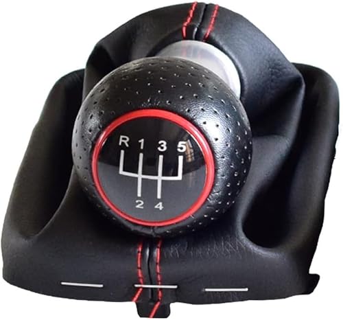 Juvra Auto-Schaltknauf 12mm 5/6 Geschwindigkeit Auto Schaltknauf Hebel Gamasche Boot Abdeckung Fall ABS + Leder Für A3 S3 2001 2002 2003 Schwarz/Rot Zubehör(5 Red) von Juvra