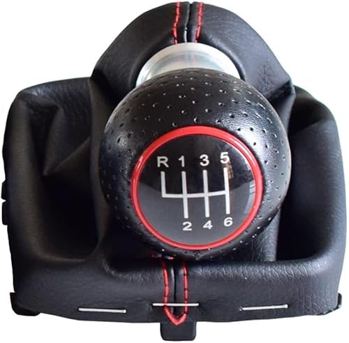 Juvra Auto-Schaltknauf 12mm 5/6 Geschwindigkeit Auto Schaltknauf Hebel Gamasche Boot Abdeckung Fall ABS + Leder Für A3 S3 2001 2002 2003 Schwarz/Rot Zubehör(6 Red) von Juvra