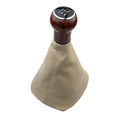 Juvra Auto-Schaltknauf 5/6 für Geschwindigkeit PU Leder Pfirsich Holz Griff Schaltknauf Gamasche Boot Abdeckung Fall Haut Für VW Für passat B5 .5 Auto Styling(5 Speed Beige 1) von Juvra
