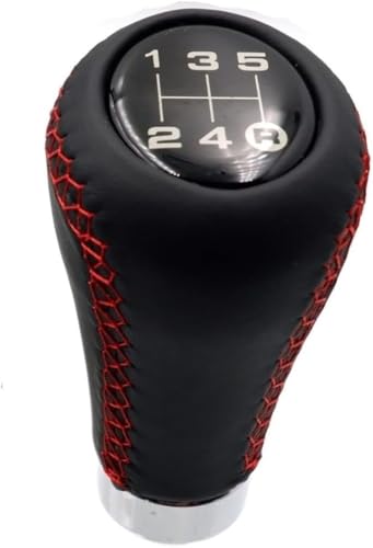 Juvra Auto-Schaltknauf 5/6 geschwindigkeit Auto Manuelle Getriebe Schaltknauf Shifter Hebel Stick Rot Schwarz Stitche PU Leder für Mit 3 Adapter 8mm 10mm 12mm Für VW(5 Speed Red Line) von Juvra