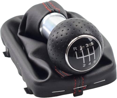 Juvra Auto-Schaltknauf Auto-Styling Manueller Gangwechsel-Schalthebelknauf Gamasche Kofferraumabdeckung Kragen für A3 S3 2001 2002 2003 Auto 5/6 Geschwindigkeit(6 Speed-silver Red) von Juvra