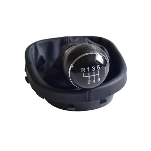 Juvra Auto-Schaltknauf Für Touran 2003-2010 für Caddy MK2 2004-2009 5/6 Gang Manuell Auto Schaltknauf Ledermanschette(6 Speed) von Juvra