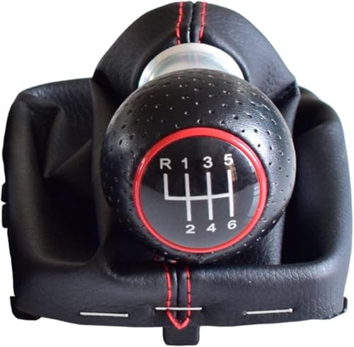 Juvra Auto-Schaltknauf Rea Silver Panel Car Styling Passend für A3 S3 2001 2002 2003 Auto 5/6 Gang Schaltknauf Schalthebelmanschette(Black-6speed-red) von Juvra