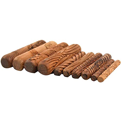 Juwaacoo Keramik-Werkzeuge, Holzgriff-Rollen, Modelliermasse, Rollen, Keramik-Werkzeug-Set mit Mustern, 10 Stück von Juwaacoo