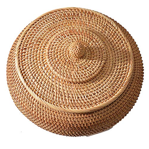 Juwaacoo Rattan-Boxen mit Deckel, handgewebt, vielseitig einsetzbar, mit robuster Rattanfaser, rund, Durchmesser 27,9 cm von Juwaacoo