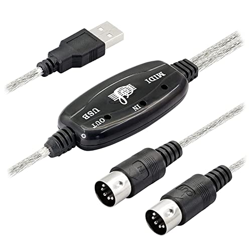 Juwaacoo USB MIDI Kabel Adapter, USB Typ A Stecker MIDI 5 Pin In- Kabelschnittstelle mit LED Anzeige für Musik Tastatur von Juwaacoo