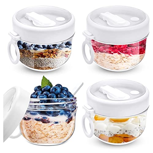 Juwacoo 4 Stück Overnight Oats BehäLter mit Deckel LöFfeln, 600 ML/20 OZ Müslibecher Overnight Oats Gläser, Joghurtbecher Einmachgläser Haferbehälter Hafergläser für Milch, Müsli, Joghurt, Chia von Juwacoo