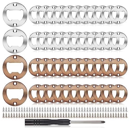 Juwacoo 40 Stück Flaschenöffner Rohling Edelstahl, Bieröffner DIY Bottle Opener Kapselheber Bierflaschenöffner mit Schrauben und Schraubendreher (Silber) von Juwacoo