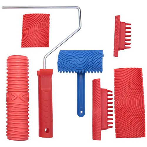 Juwacoo 6 Stück Maserung Werkzeug Teile Set, 7 KöRnung Malerei Werkzeug Teile, Struktur, Farbe Roller, Muster Werkzeug Teile für Wand und Raum Kunst von Juwacoo