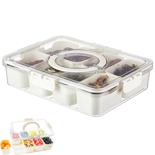 Juwacoo Snackbox mit Deckel, Snackschale mit 8 Fächern, Abnehmbare Snackteller Snackspender, Servierteller Servierplatte Snack Schalen Servierschale für Trockene/Gewürze/Süßigkeiten/Nüsse/Obst/Gemüse von Juwacoo