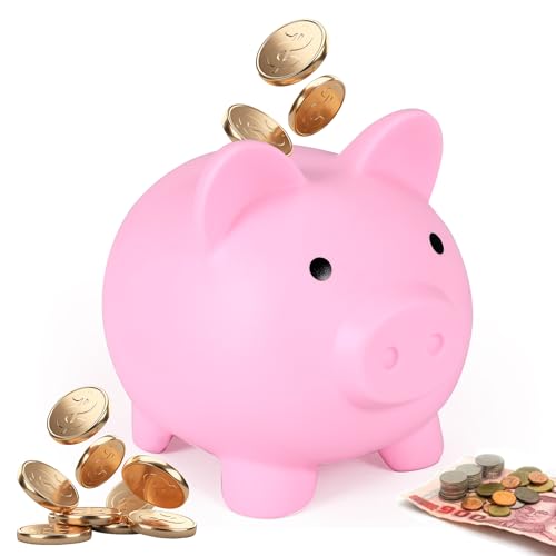 Juwacoo Großes Sparschwein, Rosa Piggy Kunststoff Spardose, Sparschwein Groß Sparbüchse Kinder, Schwein Sparschwein Trinkgeldkasse Money Box Geschenk für Mädchen und Jungen von Juwacoo