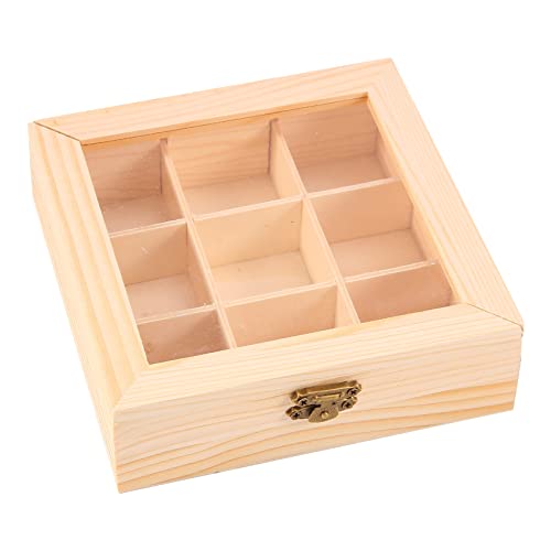 Juwacoo Holz teebox mit 9 Fächern, Teebeutel Organizer Tee Organizer, Tee Aufbewahrungsbox Teeaufbewahrung Box, Teeaufbewahrungsboxen für Teebeutel Storage Box, 15 * 15 * 5cm von Juwacoo