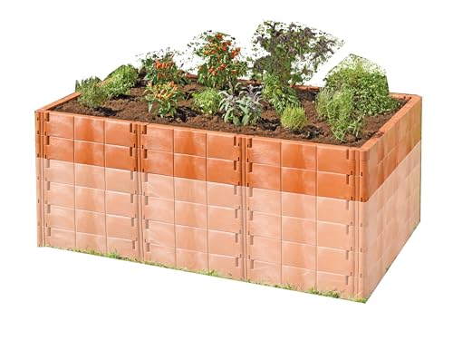 JUWEL Aufbausatz zu Hochbeet Profiline Größe 2 (20 Bausteine in Terracotta, Gemüsebeet Füllinhalt Wird bis 500 l erweitert, Größe 190x121 cm, Höhe 26 cm, Pflanzenbeet mit Stabilisierungs-Set) 20295 von JUWEL