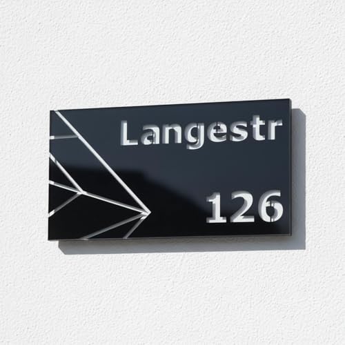 Straßenschild mit Hausnummer personalisiert – modernes Türschild aus Acryl & Holz – zweischichtig, individuell mit Straßenname & Nummer, wetterfest, präziser Laserschnitt (Weiß, 12,5 x 25 cm) von Juwelier Schönschmied