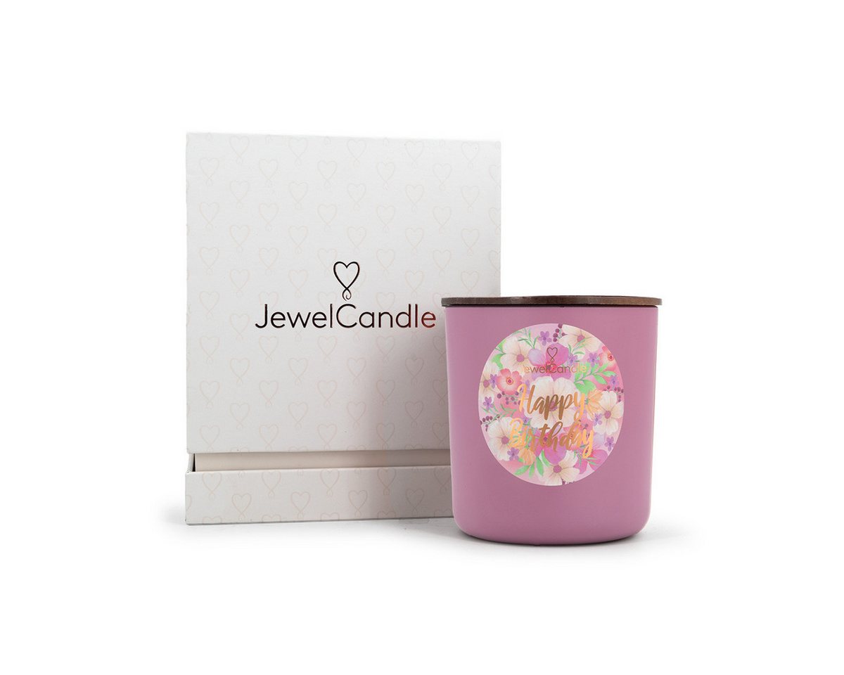 Juwelkerze Duftkerze Duftkerze im Geschenkkarton Happy Birthday - 560g (Ring) (1-tlg), Brenndauer Bis zu 70 Stunden, Duftkerze Floral von Juwelkerze