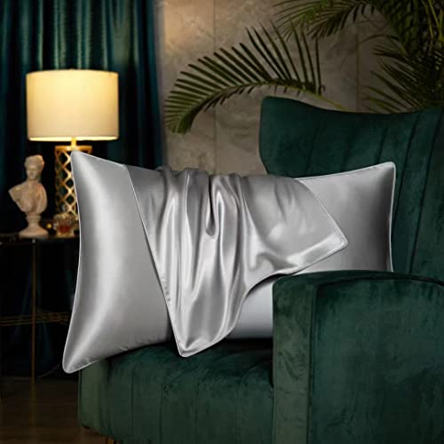 19 Momme, weich, atmungsaktiv, vermeiden Sie Falten im Gesicht, versteckter Reißverschluss, 1 Stück/Packung, 100% Reine natürliche Seide, Silber, Standard 50x75cm von Juwenin Home