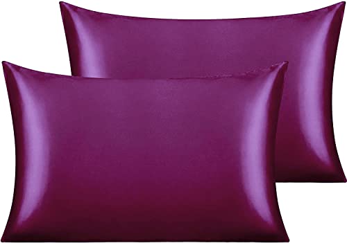 Juwenin Home Satin-Seide-Kissenbezug, weich, reine Maulbeere, für Haar und Haut, mit Hotelverschluss, Violett, Standard (50 x 75 cm), 2 Stück von Juwenin Home