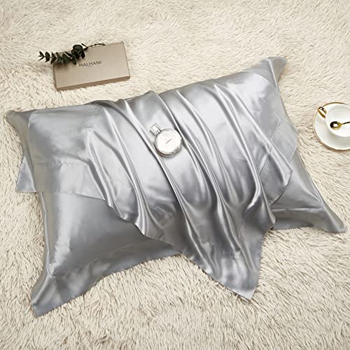 Juwenin Home Seidiges Satin-Kissenbezug-Set für Haare – Kissenbezüge mit Hotelverschluss – kühl und leicht zu waschen – nur Kissenbezug, ohne Einsatz (Silber, Standard (50 x 70 + 4 cm) von Juwenin Home