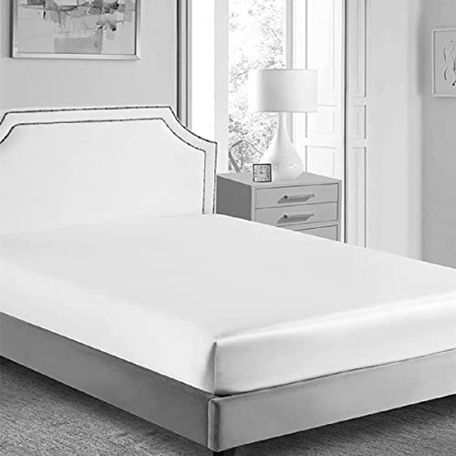 Nur seidiges Satin-Spannbetttuch, Bettlaken, klassisch, luxuriös, seidig weich, einfarbig, Doppelbett (140 x 190/200 + 30 cm) von Juwenin Home