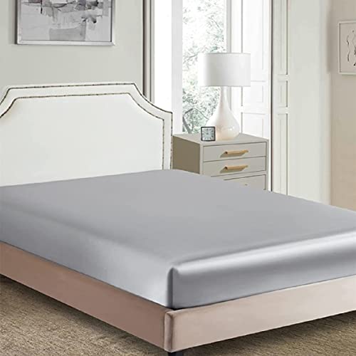 Nur seidiges Satin-Spannbetttuch, klassisch, luxuriös, seidig weich, einfarbig, Doppelbett (140 x 190/200 + 30 cm) von Juwenin Home
